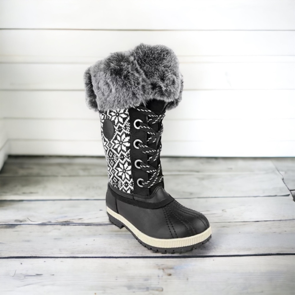 London Fog Melton 2 Winter Boots Black White Pattern 9 - Worn Once
